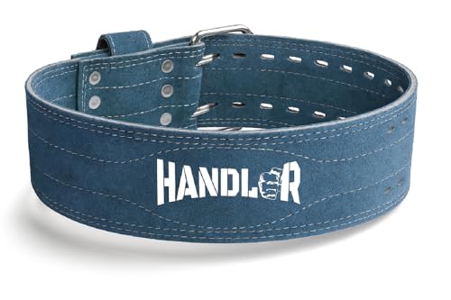 Image of Handler 100 percent all Leather Powerlifting Gym Belt- 5.5 mm | Weight Lifting Belt for Heavy Workout for Men & Women | Professional Heavy Weight Lifting (Teal Denim, Large)