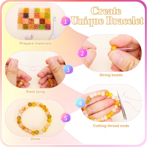 Image of XSEINO About 1200+ pcs 6mm Glass Beads Bracelet Making Kit, 24 Assorted Yellow Bi-Color Fusion Series Crystal Beads for Jewelry Making, DIY Crafts, Friendship Bracelets