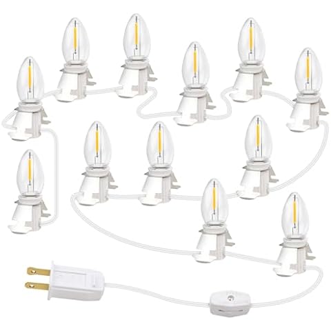 XZGm for Christmas Village Houses Craft Decoration LED Light Bulb C7 Cord Clip Lights Christmas Cabin Accessory Cord with 12 Bulb Cover