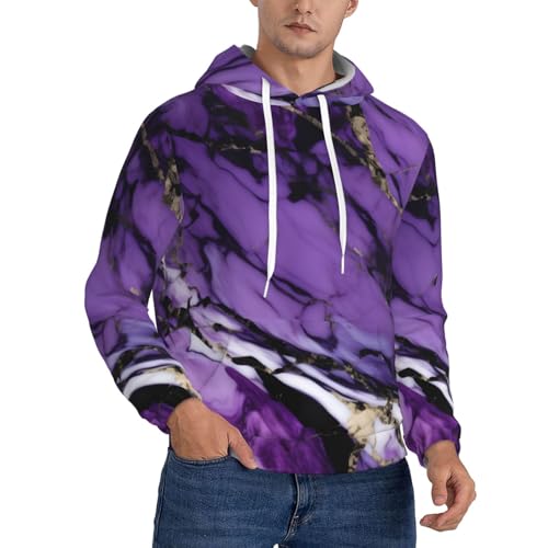 Sweat à capuche violet avec poche pratique pull de sport respirant motif marbre