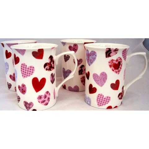 Patched Hearts Fine Bone China Mugs Set Cover