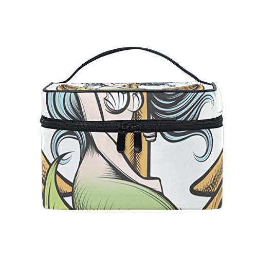 Preisvergleich Produktbild Kosmetiktasche für Damen, Mädchen, Meerjungfrau, Anker