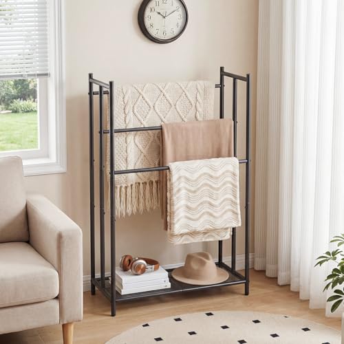 HOOBRO Handtuchleiter, freistehender Handtuchständer, 3-stufiger, trapezförmiger Handtuchhalter mit Gitterboden und verstellbaren Füßen, vielseitiger Kleiderständer für Wohnzimmer, Schwarz EBK09LB01