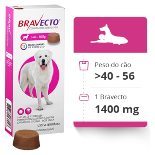 Anti Pulgas e Carrapatos Bravecto para Cães de 40 a 56 kg - 1400 mg
