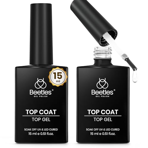Beetles Gel Top Coat 2Pcs 15ml Top Coat Gel Nail Polish No Wipe Clear High Gloss Shiny Long-Lasting Soak Off Nail Lamp Home DIY Manicure and Nail Salon Gifts for Women