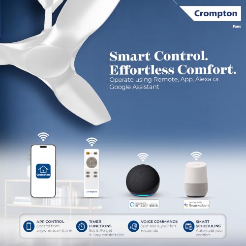 Image of Crompton New SilentPro Enso Senze 1200mm iOT BLDC Ceiling Fan | Premium Design | Wi-Fi, Bluetooth & Remote | Alexa & Ok Google |2x Low Noise |~50% Energy Savings | 4 Year Brand Warranty | All White