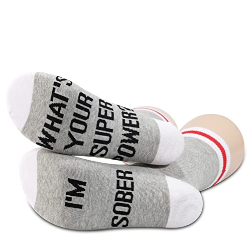 G2TUP 2 Pairs Sober AF Gift I’m Sober What’s Your Superpower Sobriety Socks AA NA Recovery Socks Addiction Recovery Inspirational Gift (I’m Sober)