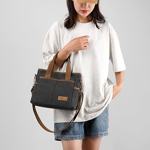 Image of Crossbody Bags for Women Trendy Small Canvas Hobo Tote Top-handle Handbag Multi-pocket Casual Going Out Purse Satchel