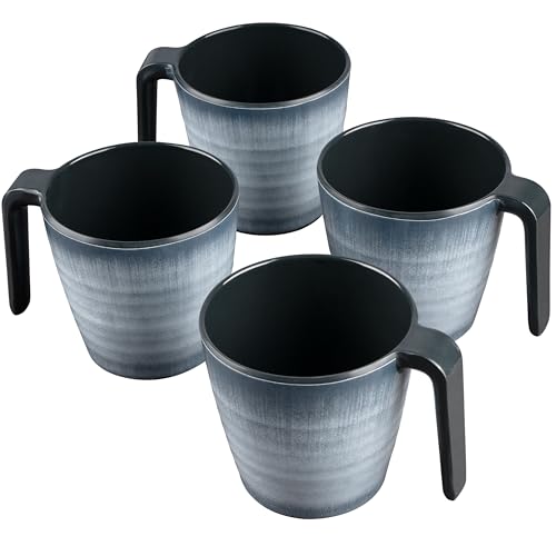 Tassen en mélamine 350 ml idéales pour le camping pour 4 personnes - Jesolo Gris Empilables - Aspect grès Tasse à café Tasse à café en céramique