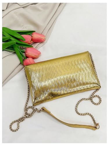 GORGLITTER Women's Gold Metallic Crossbody Purse Envelope Chain Mini Evening Handbag2
