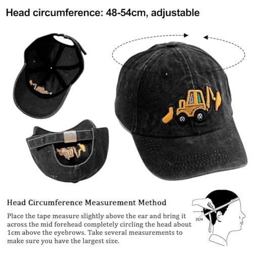 Bagger Basecap Kinder, Baseballkappe Verstellbar Sport Kappe Baseball Cap Bestickte Schirmmütze Cartoon Sonnenhut Baseballmütze Sonnenmütze Sommer Accessoires für Jungen und Mädchen(Schwarz)
