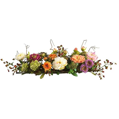Nearly Natural 4665 Mixed Mini Peony Centerpiece Silk Flower Arrangement,10'D x 34'W x 6.5'H