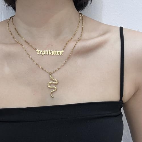 Vintage Layered Reputation Snake Necklace,Personality Gothic Punk Animal Necklace for Women Music Lover3
