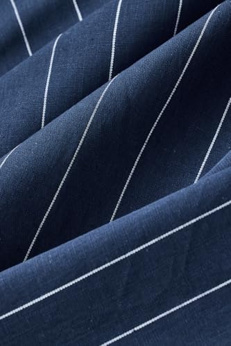 Image of SNITCH Men Casual Plus Size Shirt | Regular Fit Full Sleeve Mandarin Collar Striped Design | Premium Cotton Linen Blend & Breathable Fabric for Office & Everyday Wear