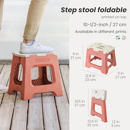 Image of Vigar Compact Step Stool Foldable, 10-1 /2-Inch, Terrazzo Top | For Adults up to 330 Pound, Lightweight Stool, Non-Slip Folding Design, Compact Step Stool