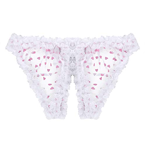 Lejafay Mens Nylon Hearts Print Sheer Sissy Panties Crossdress Lingerie Frilly Ruffled Gay Underwear4