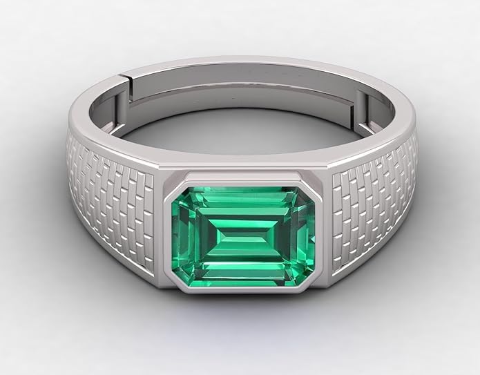 Anillo ajustable de plata de ley 925 de corte esmeralda con halo Art Deco para mujeres y hombres, Plata/Piedra preciosa, Esmeralda