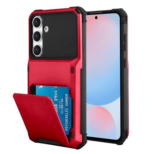 Marphe Wallet Case for Samsung Galaxy S24 FE Case with 4 Card Holder Red