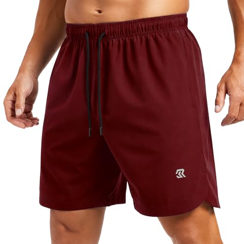 Image of Men's Athletic Shorts 7 Inch Breathable Lightweight Gym Workout Running Shorts with Pockets Soft Quick Dry Fabric Wind red M