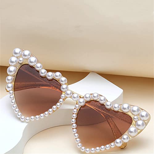 COTIA Luxury Fine Shimmering Love Pearl Sun Glasses Women Heart Glasses Casual Bling Sunglasses3