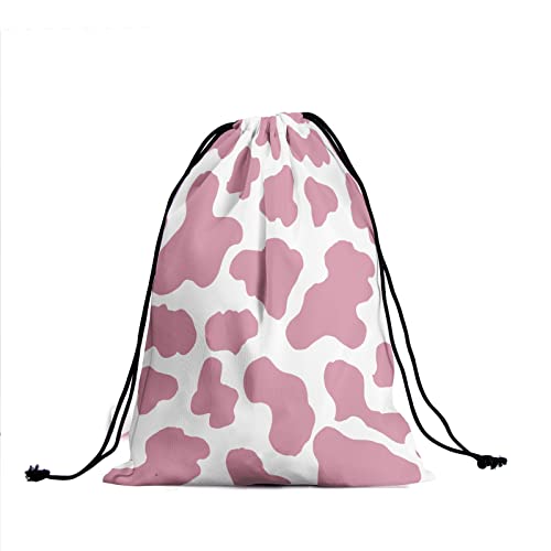 Image of Nerxy Pink Cow Grip Bag Gymnastics - Animal Spots Drawstring Grip Bag for Gymnast Strawberry Color Gym Pouch Bags for Personal Equipment