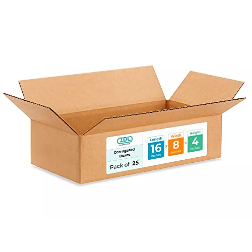 Medium Moving &amp; Shipping Boxes 16"L x 8"W x 4"H (25-Pack) - Extra Strength 200 lb vs Regular - USA-Made Corrugated Cardboard Boxes for USPS/FEDEX - Corrugated Medium Packaging Box by IDL Packaging