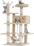 BestPet Medium Cat Tree Cat Tower Cat Condo Cat Activity Tree Playground Cage Kitten Multi-Level 64 inches Play House Scratching Post Furniture with Hammock,Beige
