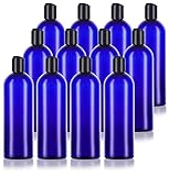 JUVITUS 16 oz / 500 ml Cobalt Blue Slim PET Plastic Bottles (BPA Free) (12 pack) (Black Disc Cap Lid)