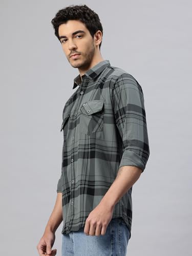 Image of Majestic Man Men's Pure Cotton Cargo Checks Shirt with Dual Flap Pockets - Slim Fit | Full Sleeve | Casual Wear | Trendy & Comfortable