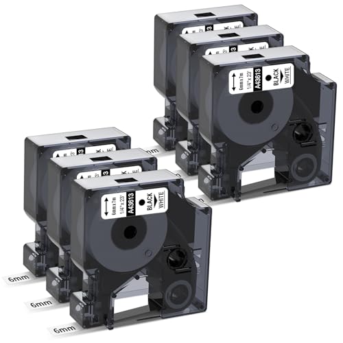 COLORWING 6pk Compatible with Dymo 6mm x 7m D1 Label Tape 43613 Label Printer Tape S0720780 for DYMO LabelManager 160 280 210D 360D 420P 450 Printers, Black on White