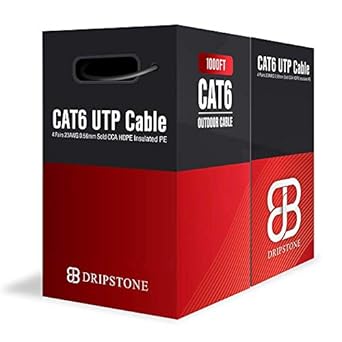 Dripstone 1000ft CAT6 Outdoor Direct Burial Solid Cable 23AWG Waterproof Wire HDPE Insulated Polyethylene (PE) for Indoor/Outdoor Easy Pull Box