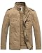 WenVen Chaqueta Militar Otoño Cazadora Ligera Entretiempo Chaqueta Casual Cuello Alto Sahariana Chaqueta Informal con Botón Hombres Caqui Small