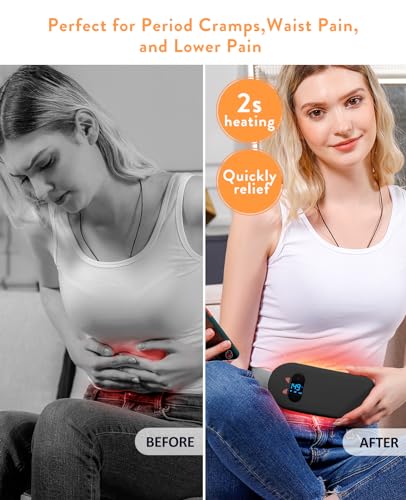 Image of Portable Cordless Menstrual Heating Pad with 6 Heat Levels and 6 Massage Modes, Heating Pad for Period Cramps, 3s Fast Heating Gift for Women and Girl(Black)