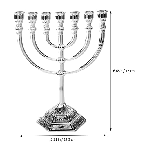 DEARMAMY Israel Temple 7-Branch Menorah Candle Holder Seven-Hole Metal Candelabrum Vintage Judaica Ornament for Home Party Wedding Decoration - Image 2