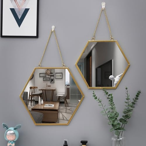 Miroir mural hexagonal en métal et verre pour salle de bain - 5