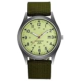 Licsaliwe Orologio da uomo - Orologio al quarzo con cinturino in nylon verde, datario che illumina al buio per uomo all'aperto