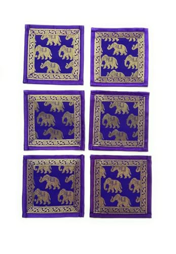 Image of Diwali Room Decor Silk Table Runner Placemats Tea Coaster Set for Living Room 4 to 6 Seater Dinning Table Table Mat Set Centre Table Top Decor Pack of 13 Pcs (Purple)