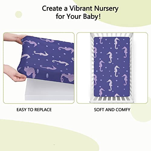 Seahorse Themed Fitted Crib Sheet,Standard Crib Mattress Fitted Sheet Soft And Breathable Bed Sheets-Crib Mattress Sheet Or Toddler Bed Sheet,28“ X52“,Dark Lavender Pastel Purple #TOP5