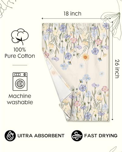 Image of Miss Adola 150GSM Flour Sack Kitchen Towels Set of 2, Colorful Flower | 18 inchx26 inch, Lightweight, Lint-Free, Pure Cotton, Decorative, with Hanging Loop, Absorbent, Softer after Wash, Giftable Package