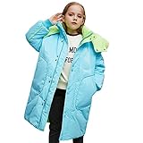 [qkeusf] キッズ ダウンコート ファスナー ダウンジャケット 子供 ブルー フェイクファー 暖かい ホワイトダックダウン フード付き ロング丈 女の子 ジャケット かわいい 通学 キッズ服 防寒 秋冬 ジュニア アウター 150cm コート 秋冬 ユニセックス