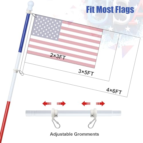 Flag Pole Kit With Clamp Mount Holder - 5ft Stainless Steel Heavy Duty Flagpole,Tangle Free With Ball Bearing Rings,Drilling Free For Truck Bed Rail,Boat,House Balcony,Deck Railing,Fence Post - Tri Color