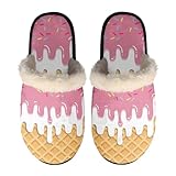 Psesaysky Ice-cream Women Slippers Lightweight Slip-on House Slippers for Women Indoor Fluffy Anti-Skid Sole Fuzzy Slippers Indoor Outdoor Shoe