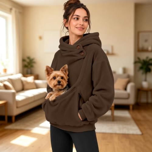 CHENXDZHAO Pet Pouch Hoodie,Pet Pouch Hoodie Womens Mens Oversized Long Sleeve Puppy Carrier Hooded Sweatshirt Soft Warm Pullover Tops With Large Pocket,Coffee,L - image 3