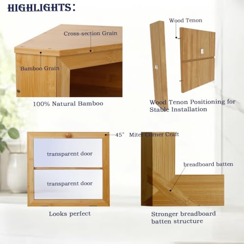 Bamboo Corner Bread Box for Kitchen Countertop - Double Layer Bread Storage with Clear Acrylic Window, Wooden Bread Keeper Organizer for Homemade Bread, Under Cabinet Mount, Fits Countertop & Pantry — view 4