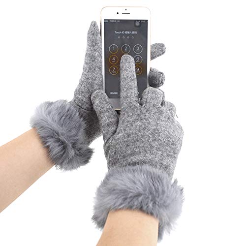 Yaosen Women Winter Warm Knitted Gloves Imitation Cashmere Gloves With Fur Cuff (Grey) #TOP3