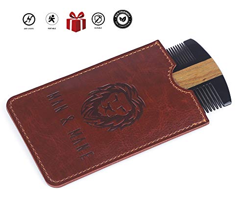 Premium Natural Ox Horn And Sandalwood Dual-Action Beard Comb With Brown Protective Case – The Perfect Beard & Mustache Grooming Companion & Gift For Men – By Man & Mane #TOP6