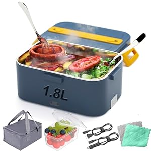 Electric Lunch Box Food Heater – 1.8l Portable Lunch Warmer, Upgraded Leakproof Heated Lunch Box for work/Office/Car/Truck with fork & Spoon and Insulated Carry Bag, lunch box support 12/24/110V(75W)