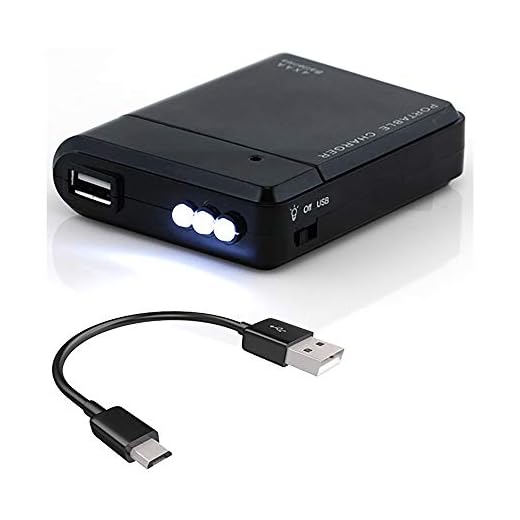 VOLT+ Portable AA Battery Travel Charger Compatible with PlayStation Classic and Emergency Re-Charger with LED Light! (Takes 4 AA Batteries,MicroUSB) [Black]