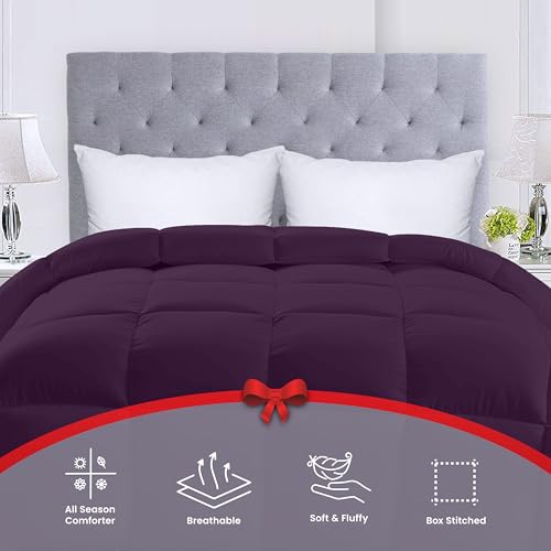 Utopia Bedding Comforters King Size, All Season Duvet Insert, Down Alternative Box Stitched Bed Comforter with Corner Tabs, Machine Washable (Plum)