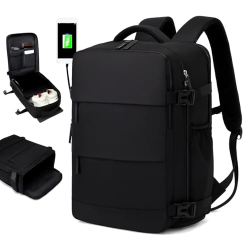 Mochila Executiva Masculina Impermeável Porta Tênis Compartimento Roupas e Notebook 17.3'' Multiuso Viagem Expansível Com Porta USB Antifurto Bolsa Grande Premium Trabalho (Preto)